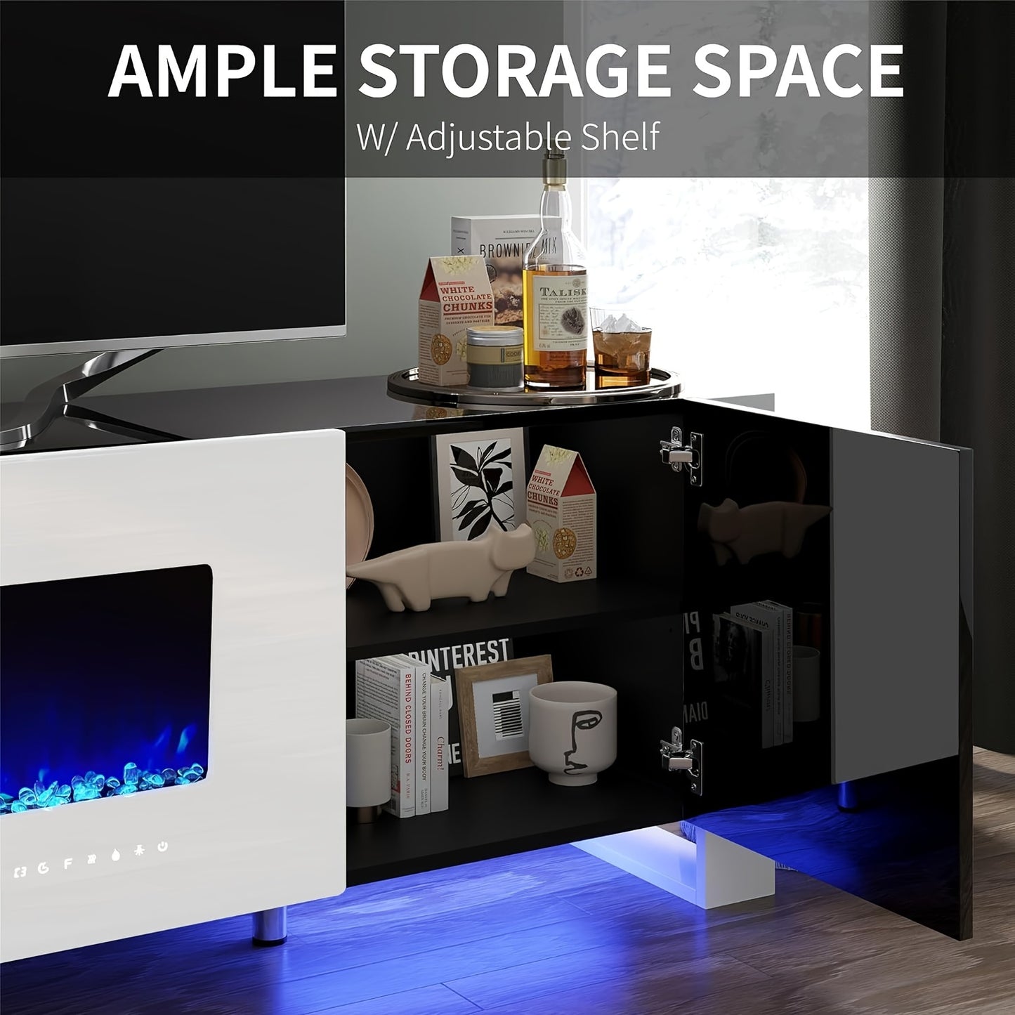80" Fireplace TV Stand - Built-In Electric & LED Lights