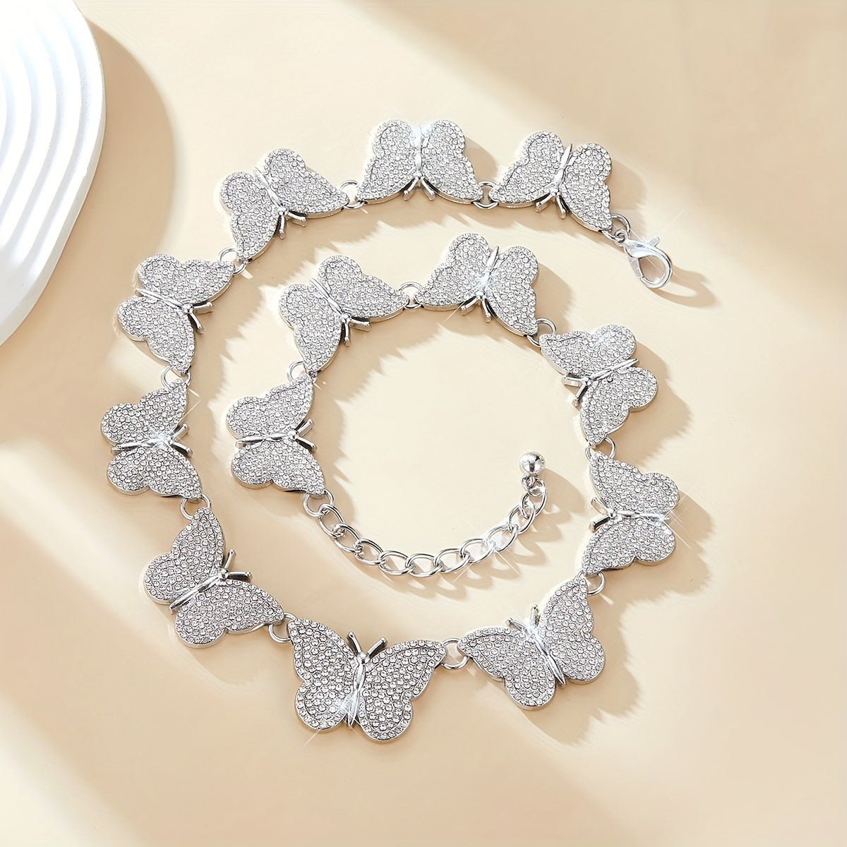 Elegant Butterfly Link Chain Necklace for Women - 1pc, Zinc Alloy with Synthetic Stones, Rhinestone Encrusted, Luxurious Iced-Out Hip Hop Jewelry, Ideal for Daily Wear & Festivals, Perfect Valentine's Day Gift