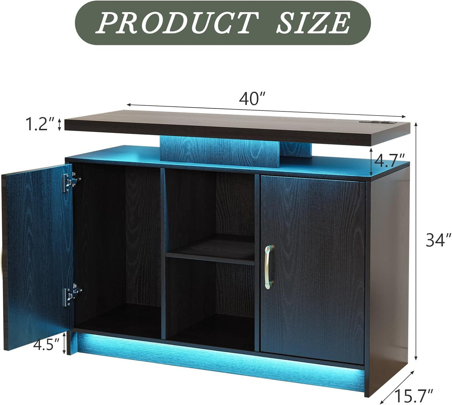 Buffet Cabinet with Storage & Led Lights, Modern Accent Cabinet with Charging Station, Black Coffee Bar Buffet Table with Doors & Shelves for Kitchen, Dinning, Living Room