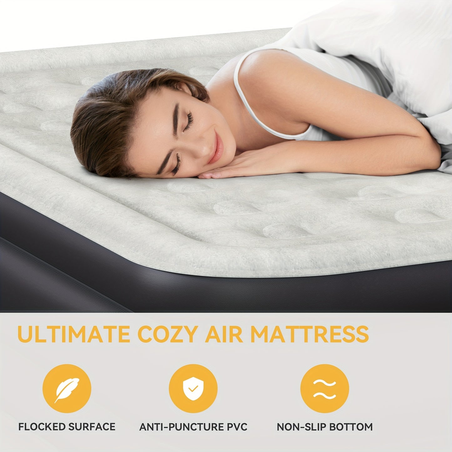 Queen Size Air Mattress With Headboard, 18in Inflatable With Pillow, Blow Up Mattress With Removable Electric Pump, Comfort Air Bed Queen For Camping & Home