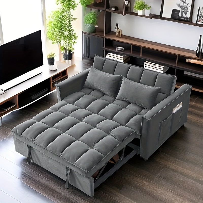 54" Wide versatile foldable sofa bed Upgraded 3 in 1 Convertible Velvet Sofa Couch Bed, Velvet Loveseat Futon Sofa Bed with Pull out Bed, Double Lounge Sofa with Reclining Backrest, Pockets and 2 Pillows for Living Room, Bedr