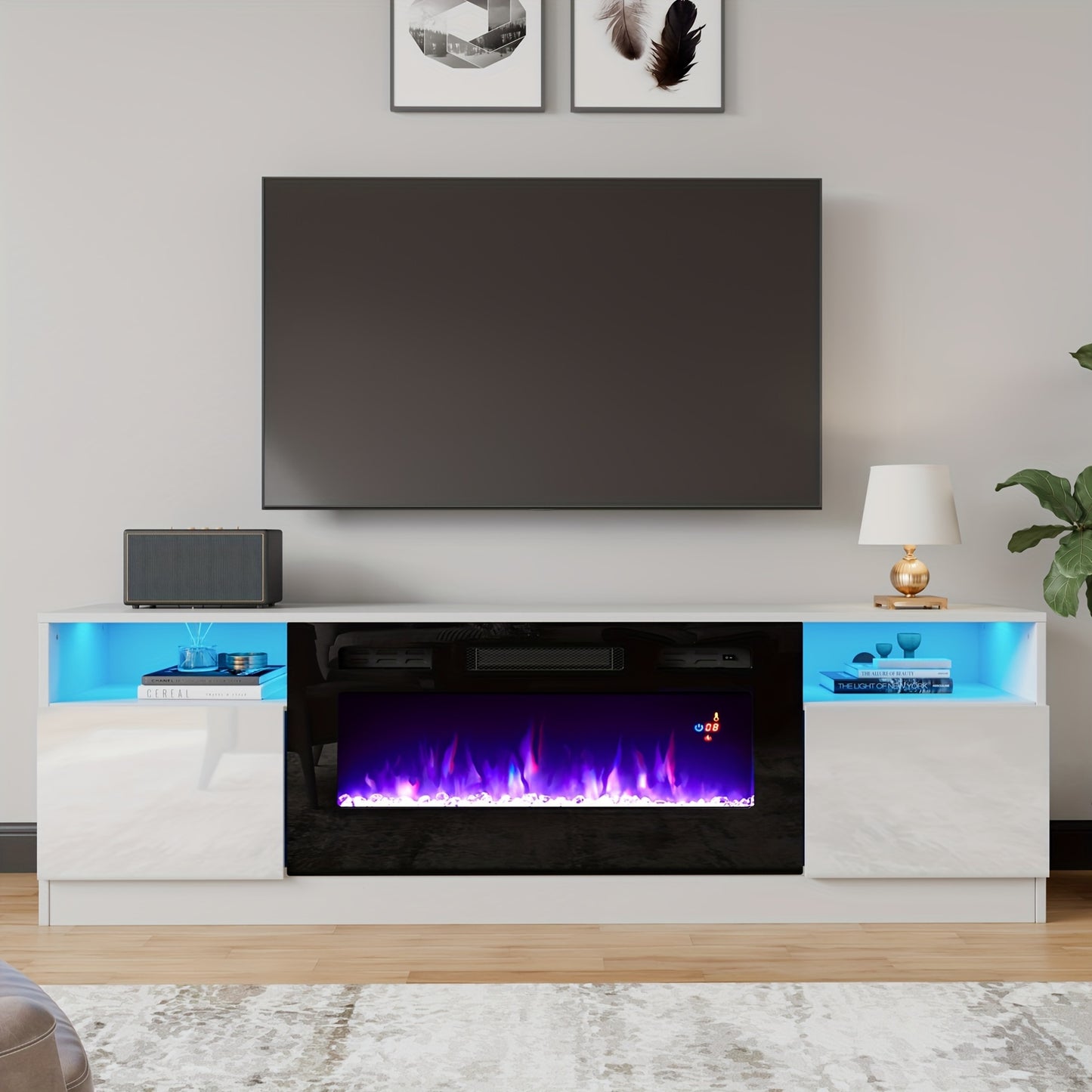 Fireplace TV Stand - Electric LED & Wood Texture