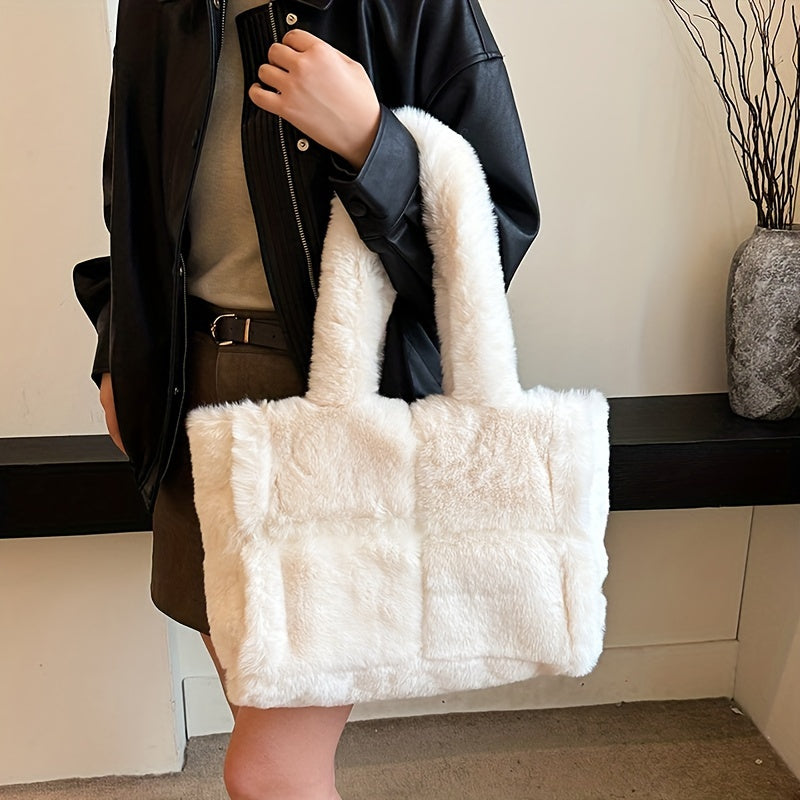 Chic Faux Fur Shoulder Bag for Women - Large Capacity, Magnetic Closure, Plush Tote with Faux Leather Lining - Versatile & Stylish in Pink, Deep Brown, or Black
