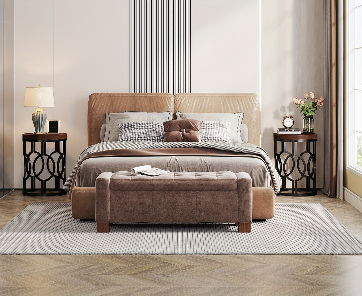 LITTLE TREE Round End Table, Industrial SideTable with Metal Hollow Frame, Small Bedside Table Nightstand for Living Room, Bedroom, Easy Assembly (Rustic Brown)