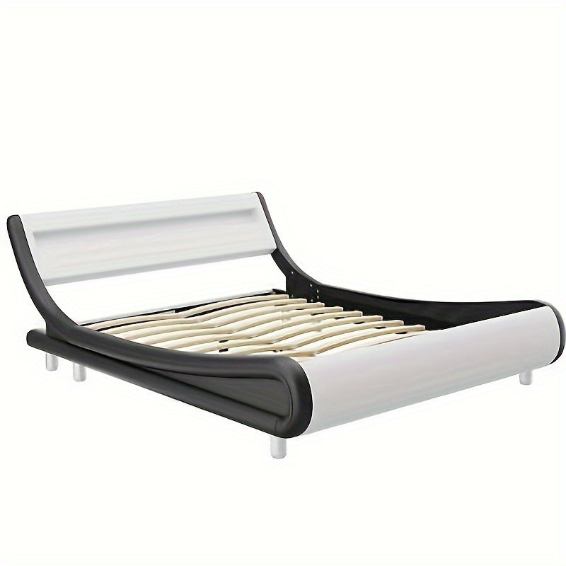 Queen Bed Frame with Ergonomic Headboard, Upholstered Led Bed Frame with Lights and Charging Station, Platform Bed Frame with Premium Pu Leather No Box Spring Needed, White