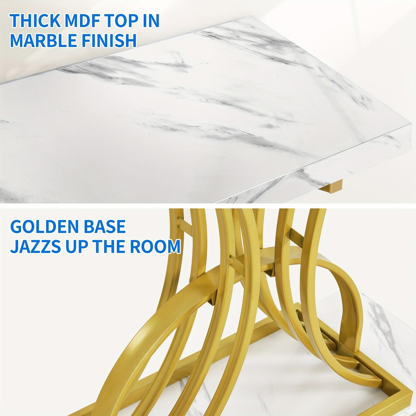 Xelsyo DEXTRUS 39" Console End Table with Faux Marble Top, Side Table for Living Room, Entryway, Gold