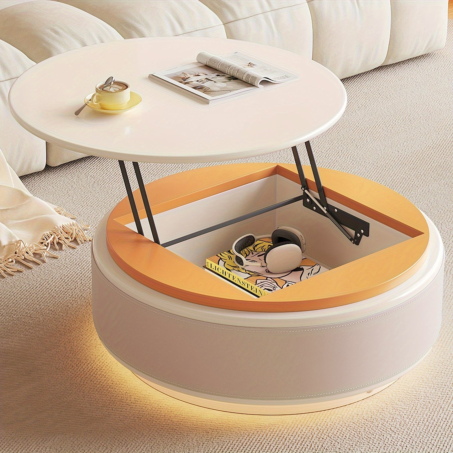 Nesting Coffee Table - Lift-Top with Light & Side Table