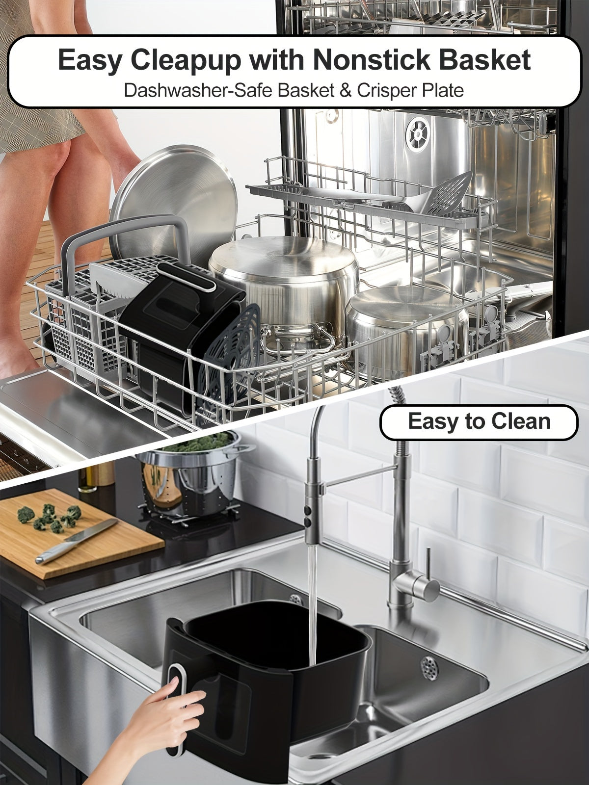 5 Quart Large Capacity Air Fryer with Stainless Steel Rack Basket, Smart Cooking Programs, LCD Touchscreen, Multifunctional Electric Fryer, Black Kitchen Appliance