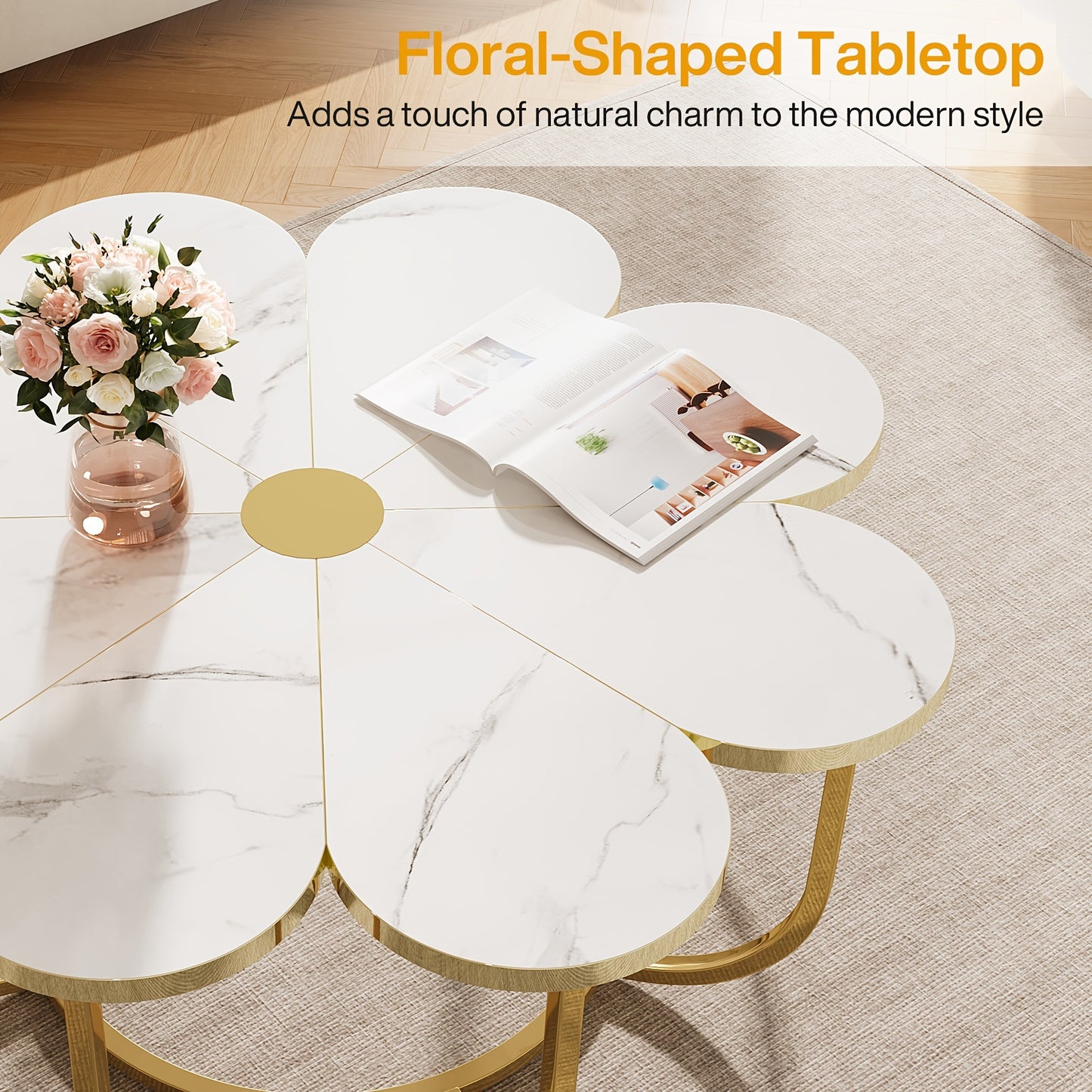 Petal Shaped Coffee Table - White Gold 39.37" Floral
