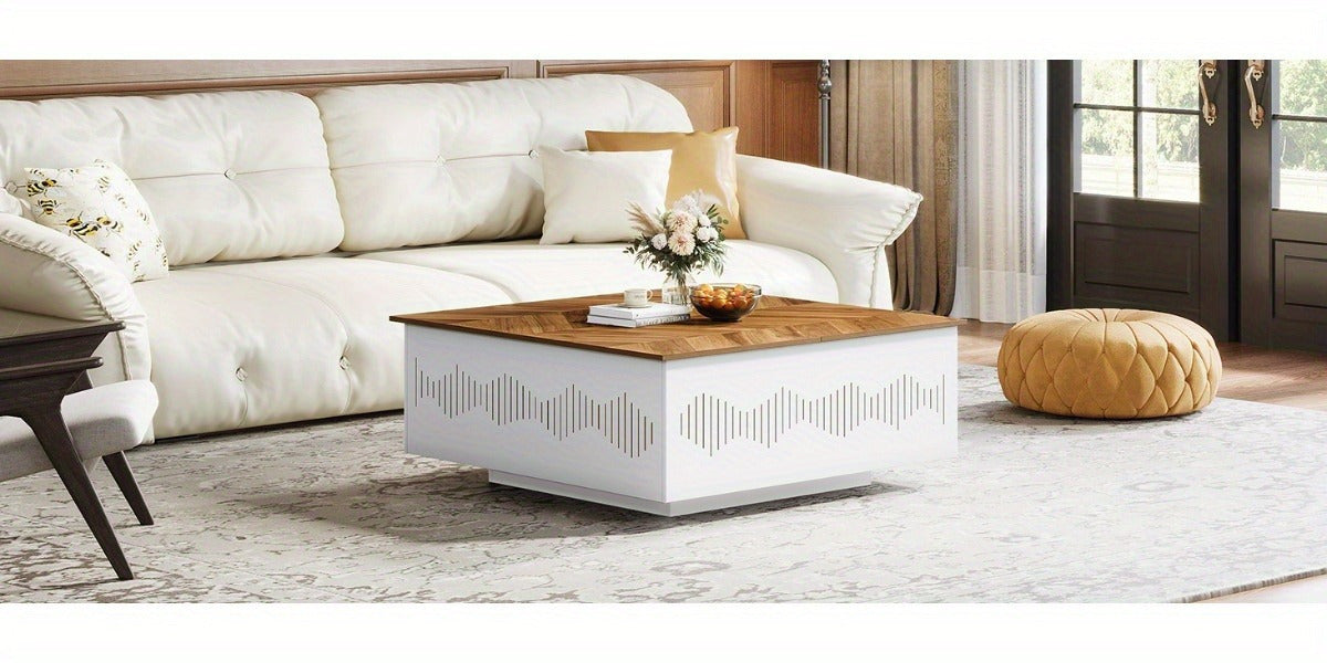 35.43" Square Coffee Table - Hidden Storage Flip-Top