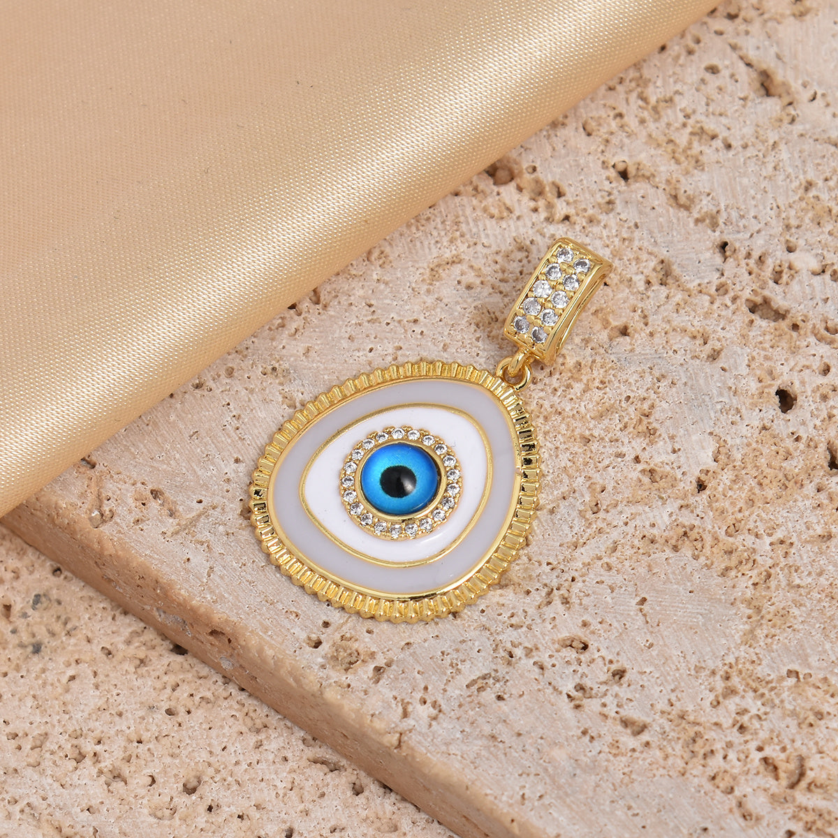 1pc Chic Golden-Tone Blue Evil Eye Pendant Necklace with Sparkling Cubic Zirconia Halo - Titanium Steel, Versatile for Daily & Party Wear, Cute Necklace