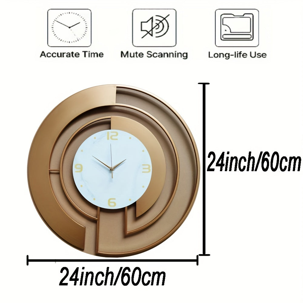 1pc Golden Metal Design Large Wall Clock, Silent Movement European-Style, 24 Inches Rustic Garden Decor, Fashionable Creative Timepiece For Outdoor & Indoor Use