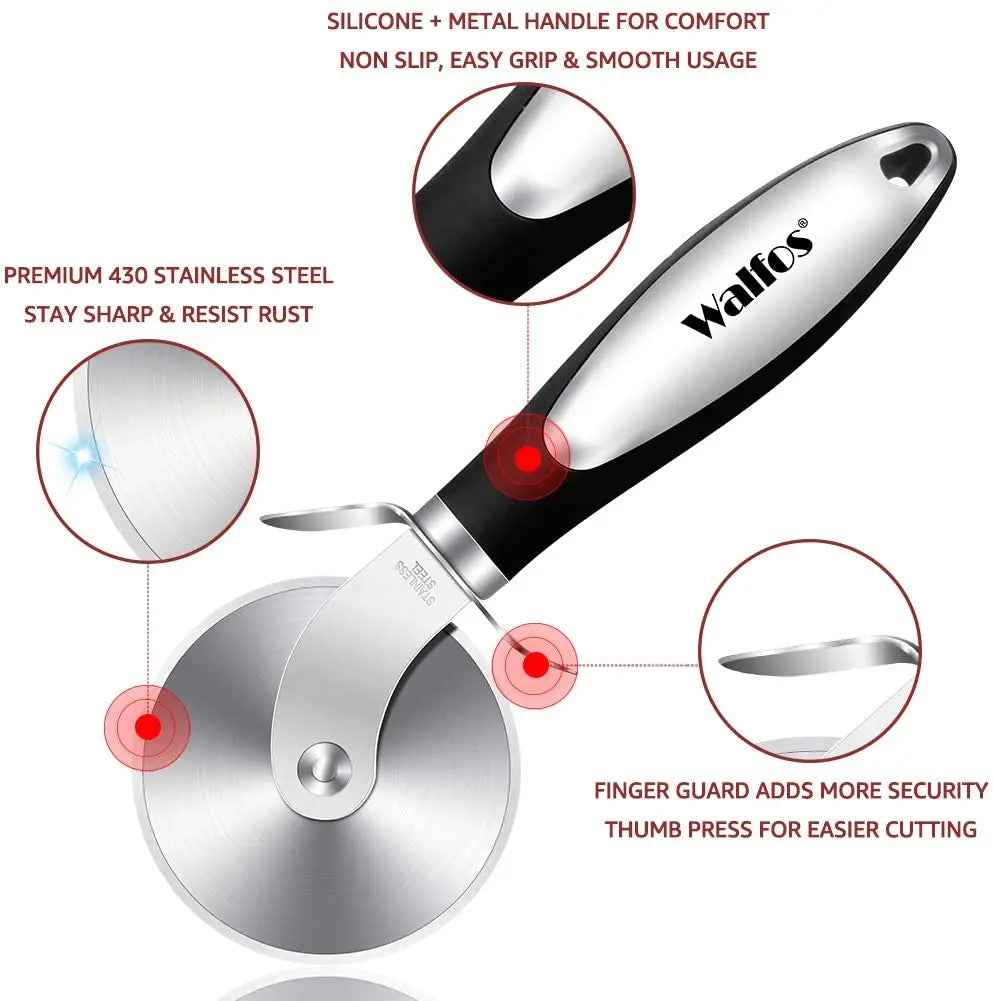 WALFOS Stainless Steel Pizza Cutter with Anti-Slip Handle Eco-Friendly Professional Wheel for Pizza Waffles Cookies