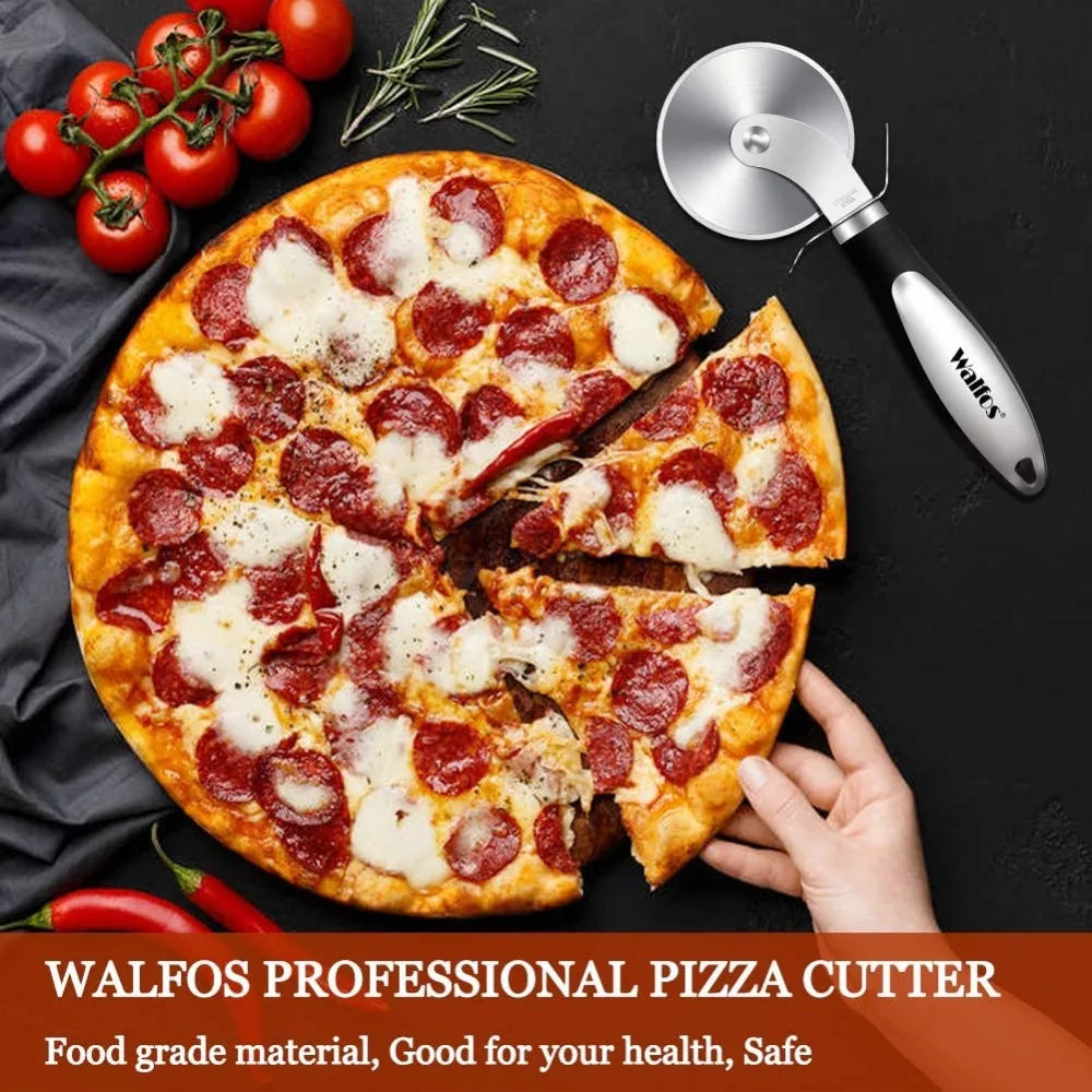 WALFOS Stainless Steel Pizza Cutter with Anti-Slip Handle Eco-Friendly Professional Wheel for Pizza Waffles Cookies