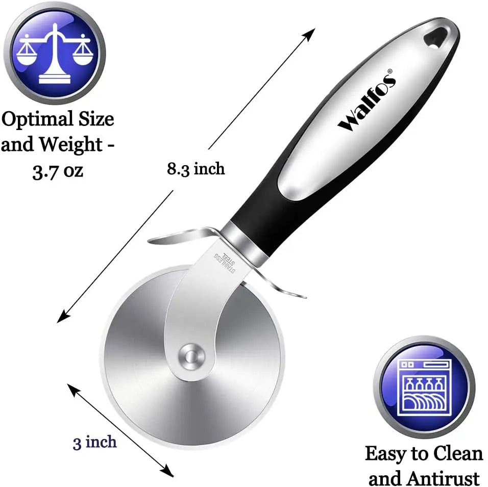 WALFOS Stainless Steel Pizza Cutter with Anti-Slip Handle Eco-Friendly Professional Wheel for Pizza Waffles Cookies
