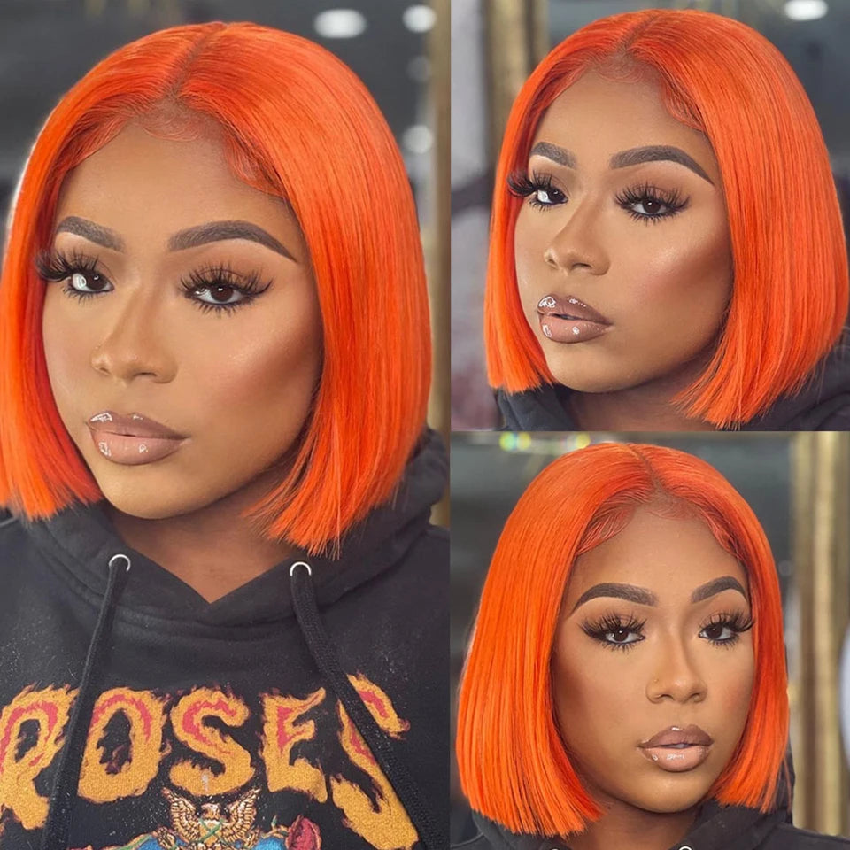 Ginger Short Bob Lace Front Wigs 100% Human Hair Wigs Bob Lace Wigs For Women Blonde Orange Straight Brazilian Hair Closure Wig