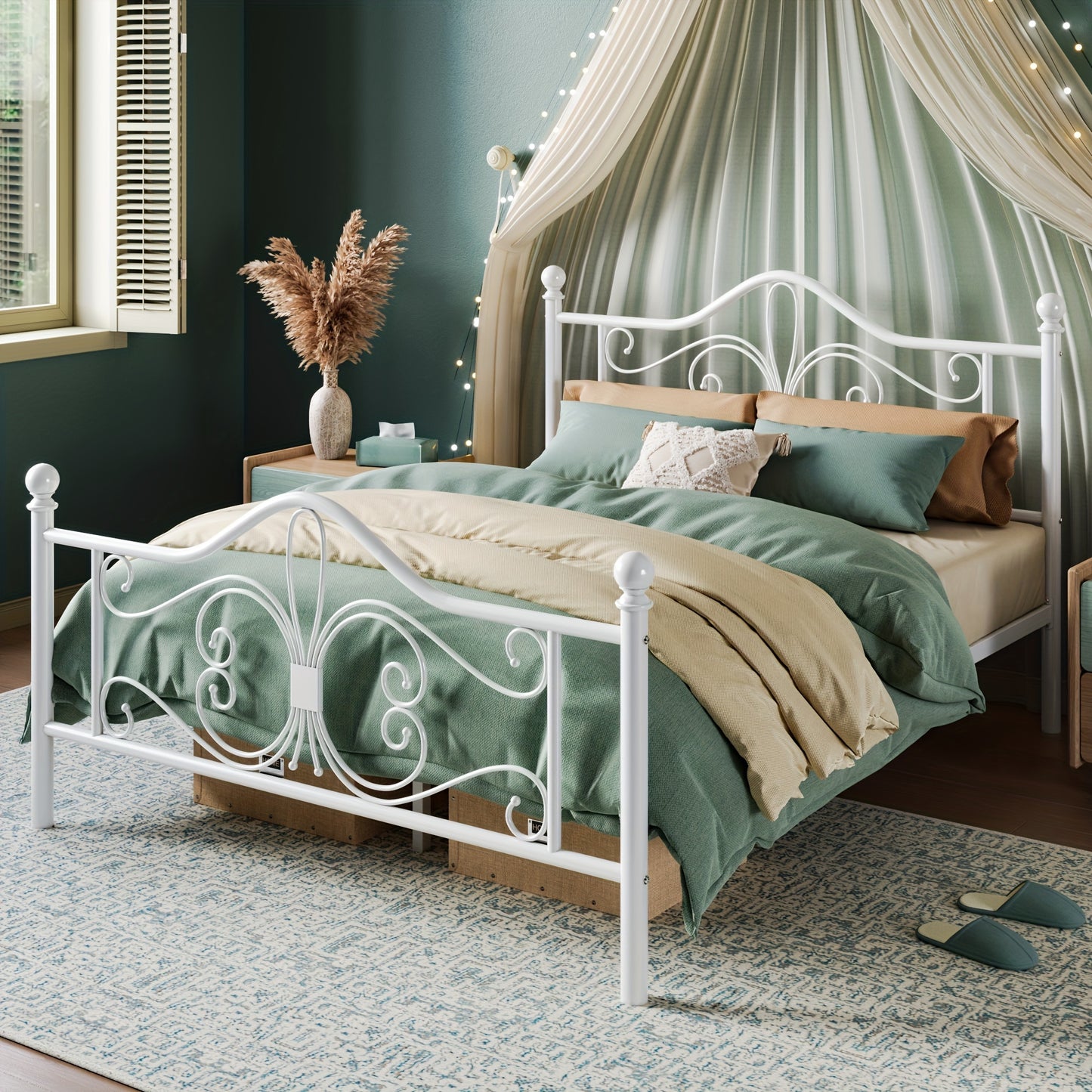 HOOMIC Platform Bed Frame, Metal Bed Frame With Butterfly Pattern Design Headboard & Footboard, No Box Spring Required, Easy Assembly