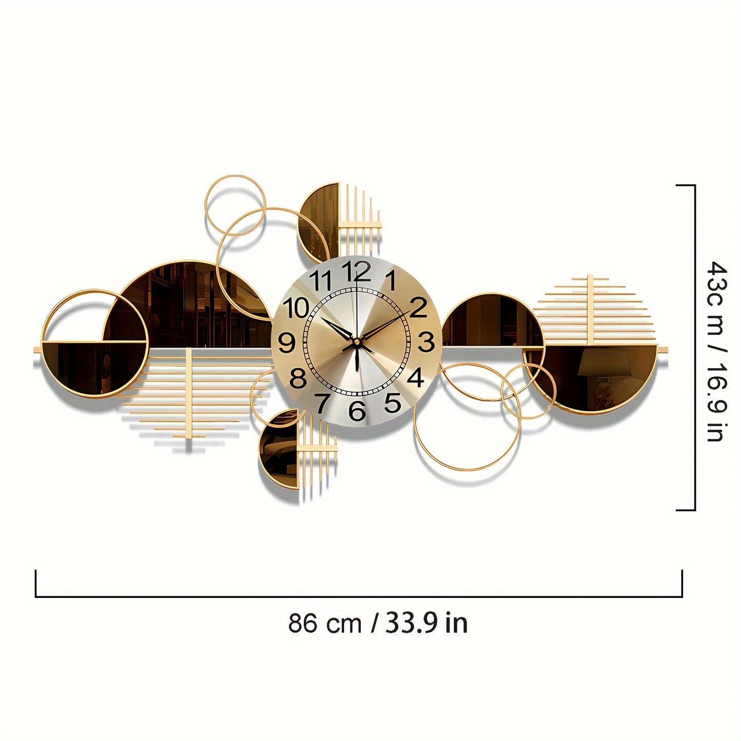 Metal Wall Clock Decorative 3D Metal Wall Art Clock For Living Room Bedroom Creative Modern Big Wall Clock Decor With Silent No-Ticking 34 X 17 Inch