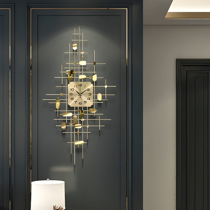 1pc Modern Large Silent Wall Clock With Quartz Movement – Battery Powered Decorative Metal Wall Clock For Living Room And Kitchen