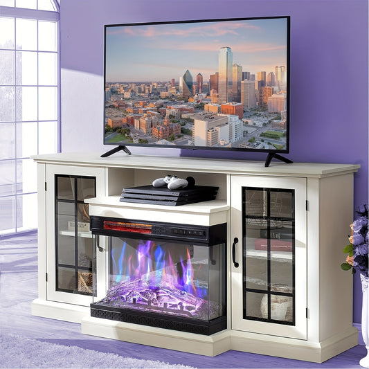 Elevate Your Living Room Aesthetic with the Chic 70-Inch White TV Stand Featuring a Cozy 30-Inch Electric Fireplace!