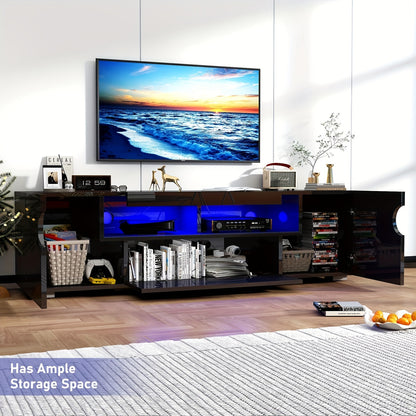 65IN LED TV Stand For 65/70/75inch TV, Modern Black TV Stand For Living Room, High Glossy TV Entertainment Center With Large Storage Drawer, APP RGB Light, TV Console, TV Cabinet (Black)