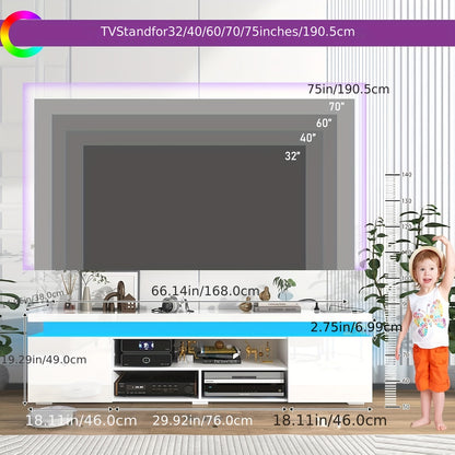 LED TV Stand For 85 Inch TV, Modern Gaming TV Stand With Power Outlet, High Gloss TV Console Entertainment Center With Storage And LED Lights For Living Room, Bedroom