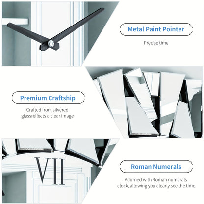 32 Inch Modern Decorative Mirrored Wall Clock Round Wall-Mounted Mirror Wall Clock With Beveled Glass Edge