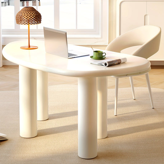 Large Office Desk, Wedge-Shaped Computer Office Desk, Modern Executive Desk, Creamy White Writing Study Desk For Study Room, Home Office, Easy Assembly, Guyii