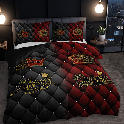 2/3pcs King and Queen Luxury Dark Red and Golden Crown Duvet Cover Set, 1 Duvet Cover + 1/2 Pillowcases (No Insert), All-Season Home and Dormitory High-Definition Print