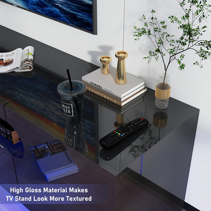 65IN LED TV Stand For 65/70/75inch TV, Modern Black TV Stand For Living Room, High Glossy TV Entertainment Center With Large Storage Drawer, APP RGB Light, TV Console, TV Cabinet (Black)