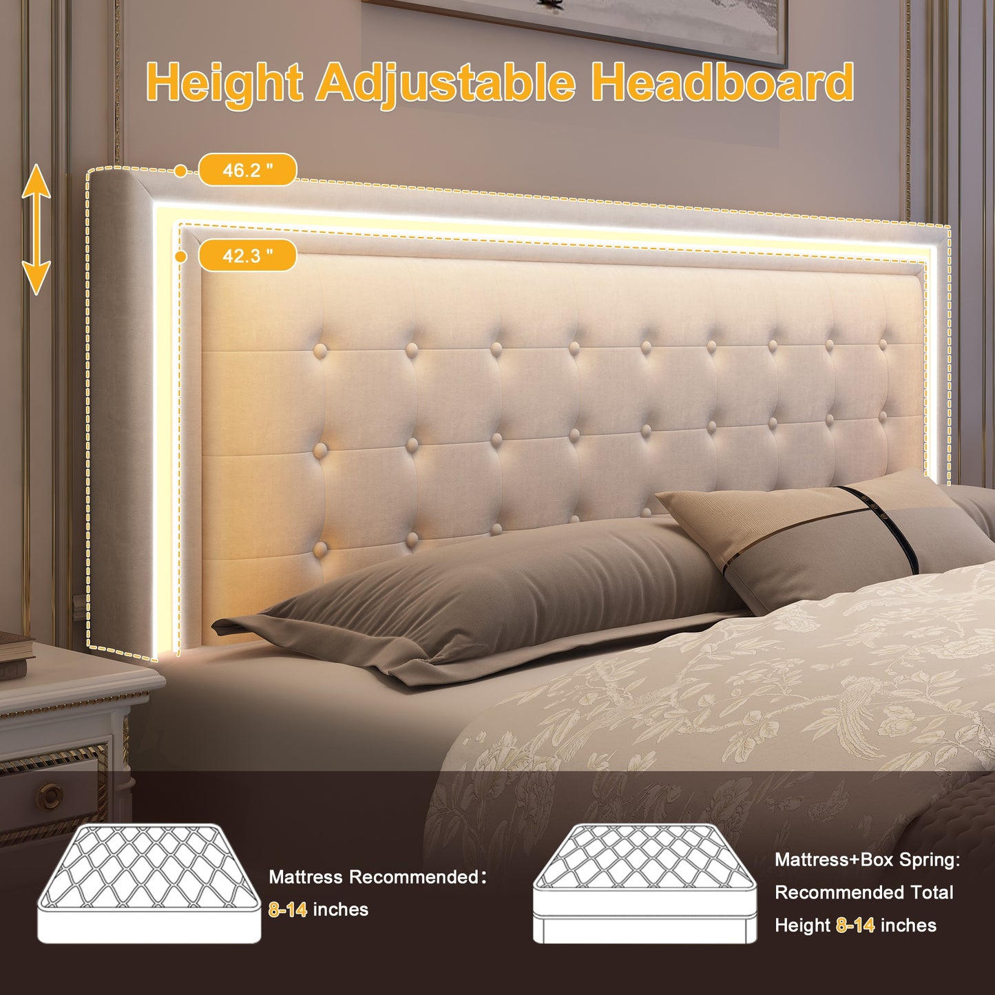 LED Queen Bed Frame - 4 Drawers & Adjustable Headboard