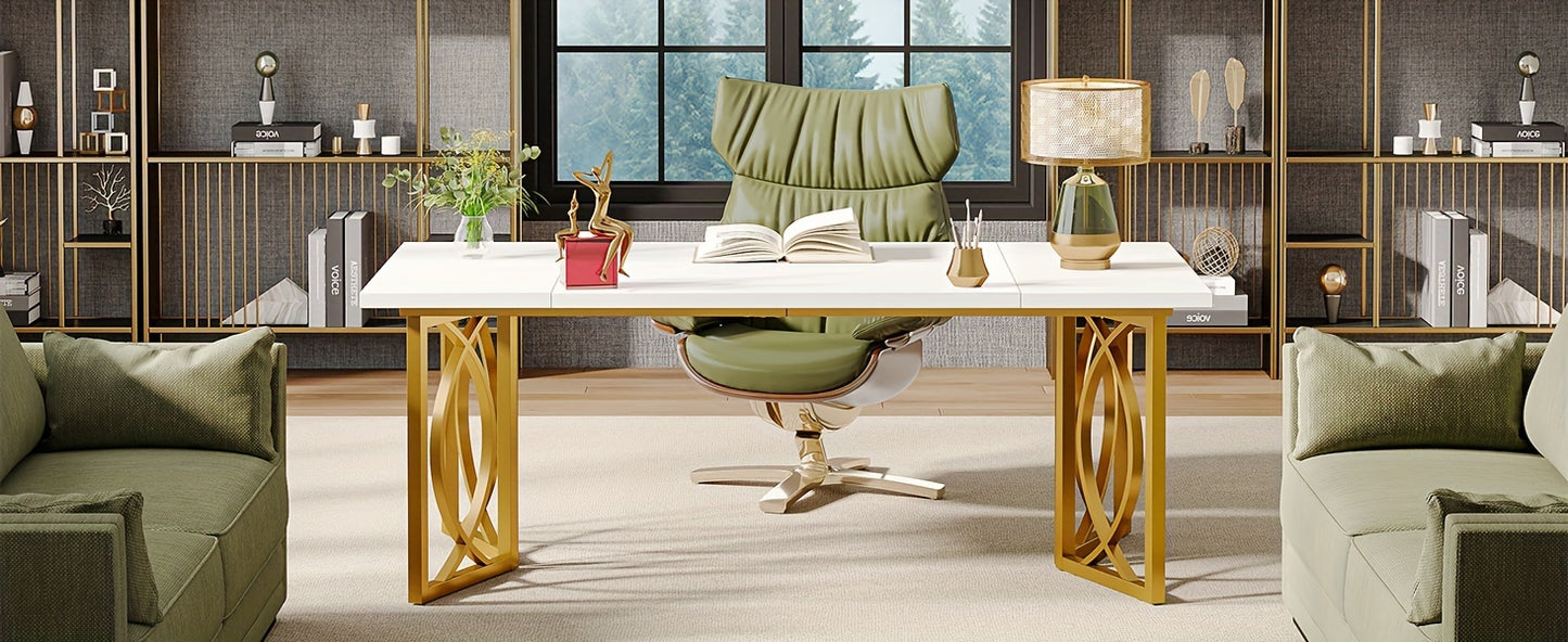 LITTLE TREE 70.9-inch Executive Table - Wood Computer Desk with Metal Frame - Spacious & Sturdy - For Home Office & Workspaces - Ideal Gift for Professionals