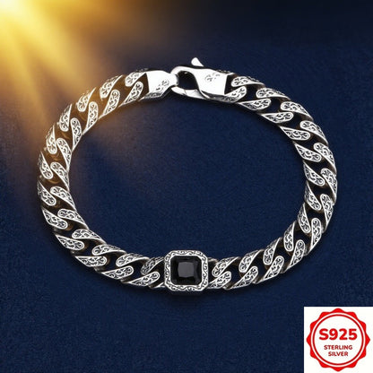 1pc S925 925 Silvery Plated-plated Men's bracelet, vintage style, with Arabic patterns, hypoallergenic, available in blue, green, and black, unique design, fashionable and versatile, suitable for both men and women, simple de