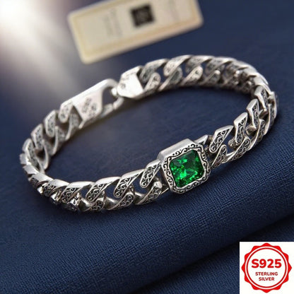 1pc S925 925 Silvery Plated-plated Men's bracelet, vintage style, with Arabic patterns, hypoallergenic, available in blue, green, and black, unique design, fashionable and versatile, suitable for both men and women, simple de