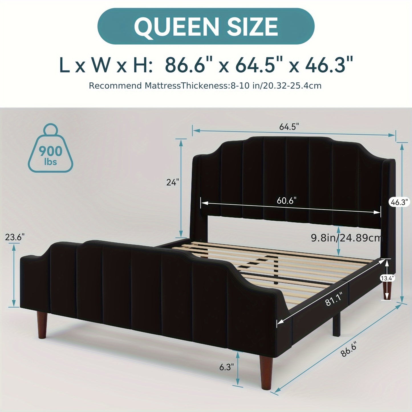 HOOMIC Velvet Queen Size Bed Frame With Wingback Headboard