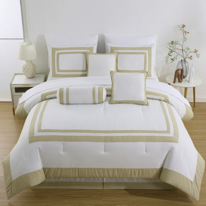 Caprice 7-Piece Modern Hotel Style Square Pattern Comforter Set with Decorative Pillows, Cal King/King/Queen/Full Size