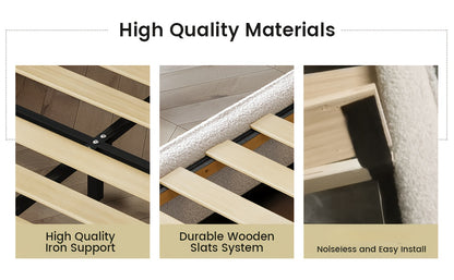 Queen & Full Size Bed Frame with Upholstered Headboard - Wood & Metal Slat Support, No Box Spring Needed, Easy Assembly, Quiet Mattress Foundation by Guyii Commercial, GUYII