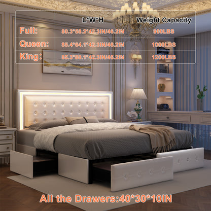 LED Queen Bed Frame - 4 Drawers & Adjustable Headboard