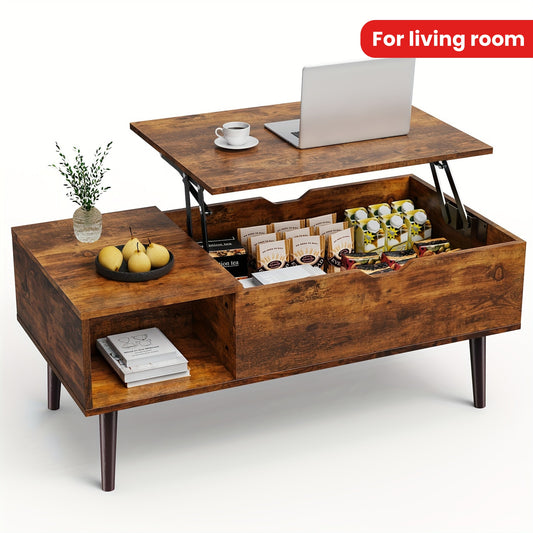 Lift Top Coffee Table for Living Room with Hidden Storage Compartment, With Adjustable Storage Shelf For Living Room, Vintage Style, Durable Wood Construction, Lift-top Drawer Modern Coffee Tables Wood Coffee Table