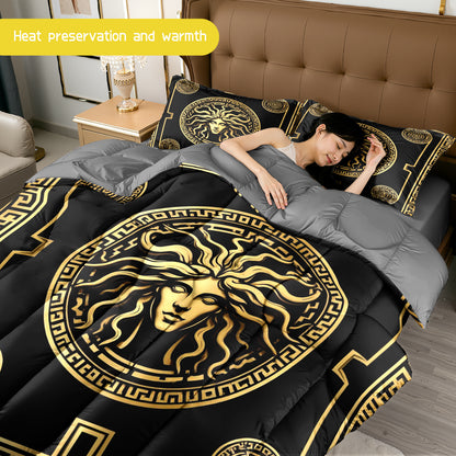 3pcs (1 comforter + 2 pillowcases) Bedding Set, All-Season Soft Microfiber, Hypoallergenic, Wrinkle & Fade Resistant, Easy - Care, Queen/King/Full Size, Fashionable Medusa - Inspired Pattern, Luxury - Quality Durable Fabric f