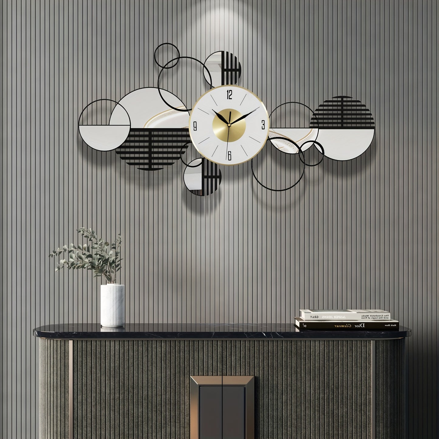 Silent 3D Metal Wall Clock - Geometric Art Decor for Living Room & Dining, Battery-Powered (AA), Modern Home Accent