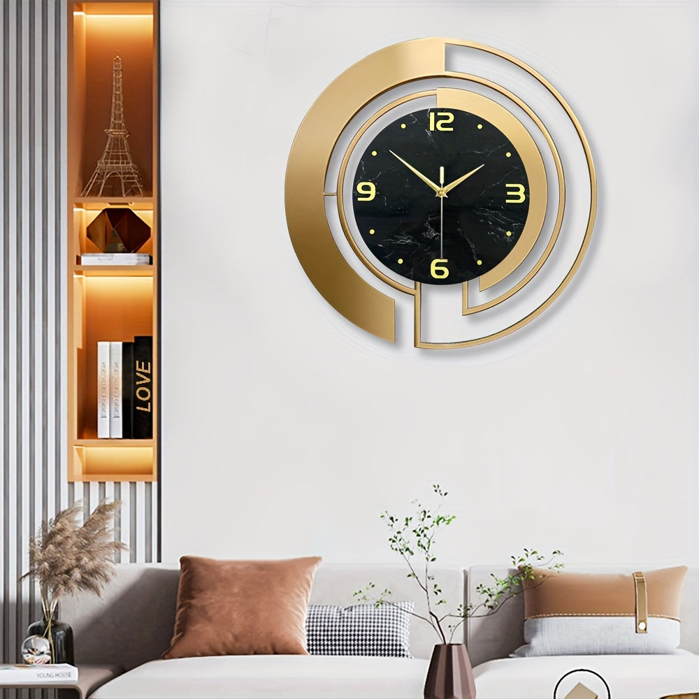 1pc Golden Metal Design Large Wall Clock, Silent Movement European-Style, 24 Inches Rustic Garden Decor, Fashionable Creative Timepiece For Outdoor & Indoor Use