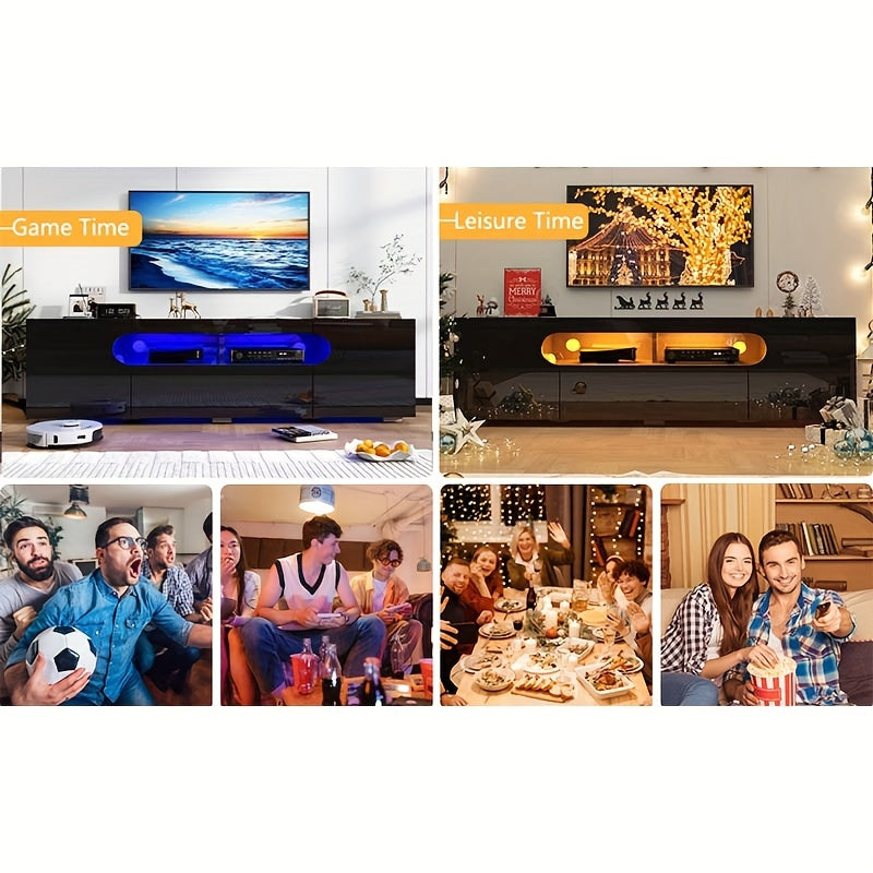 65IN LED TV Stand For 65/70/75inch TV, Modern Black TV Stand For Living Room, High Glossy TV Entertainment Center With Large Storage Drawer, APP RGB Light, TV Console, TV Cabinet (Black)