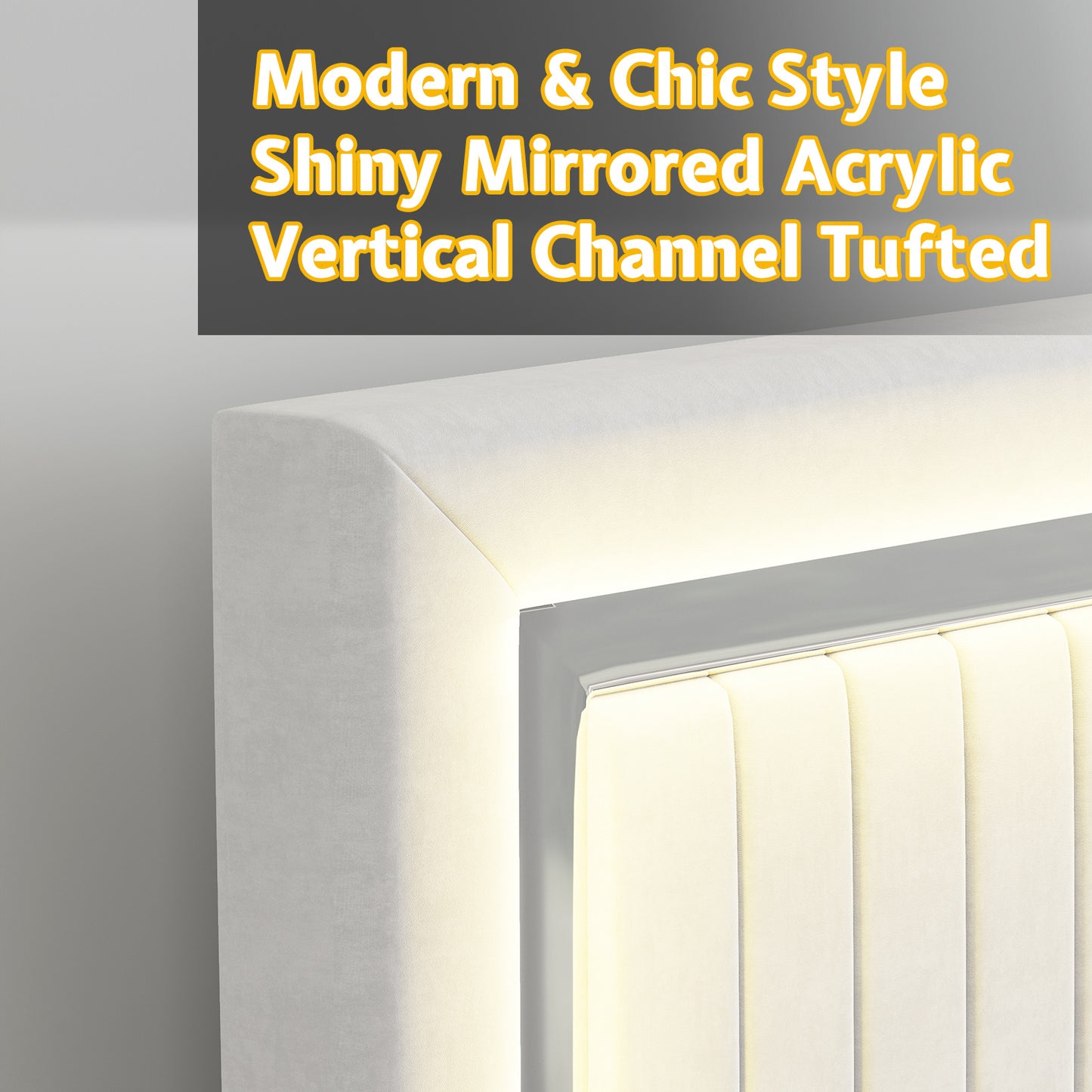 Queen/King Upholstered Platform Bed with LED Lights - 4 Storage Drawers& Adjustable Channeled Headboard, No Box Spring