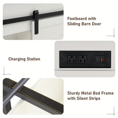 Farmhouse Queen Bed Frame - LED Lights & Charging Station