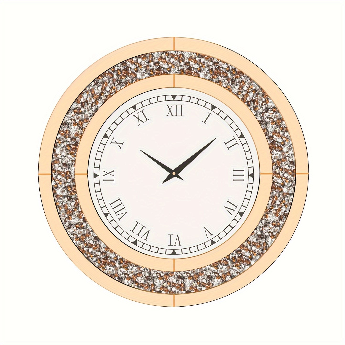 Decorative Wall Clock Round Mirror Clock with Crystal Crushed Diamond Mirrored Sparkle Bling Wall Clock for Glam Room Living Room, Bedroom Decor