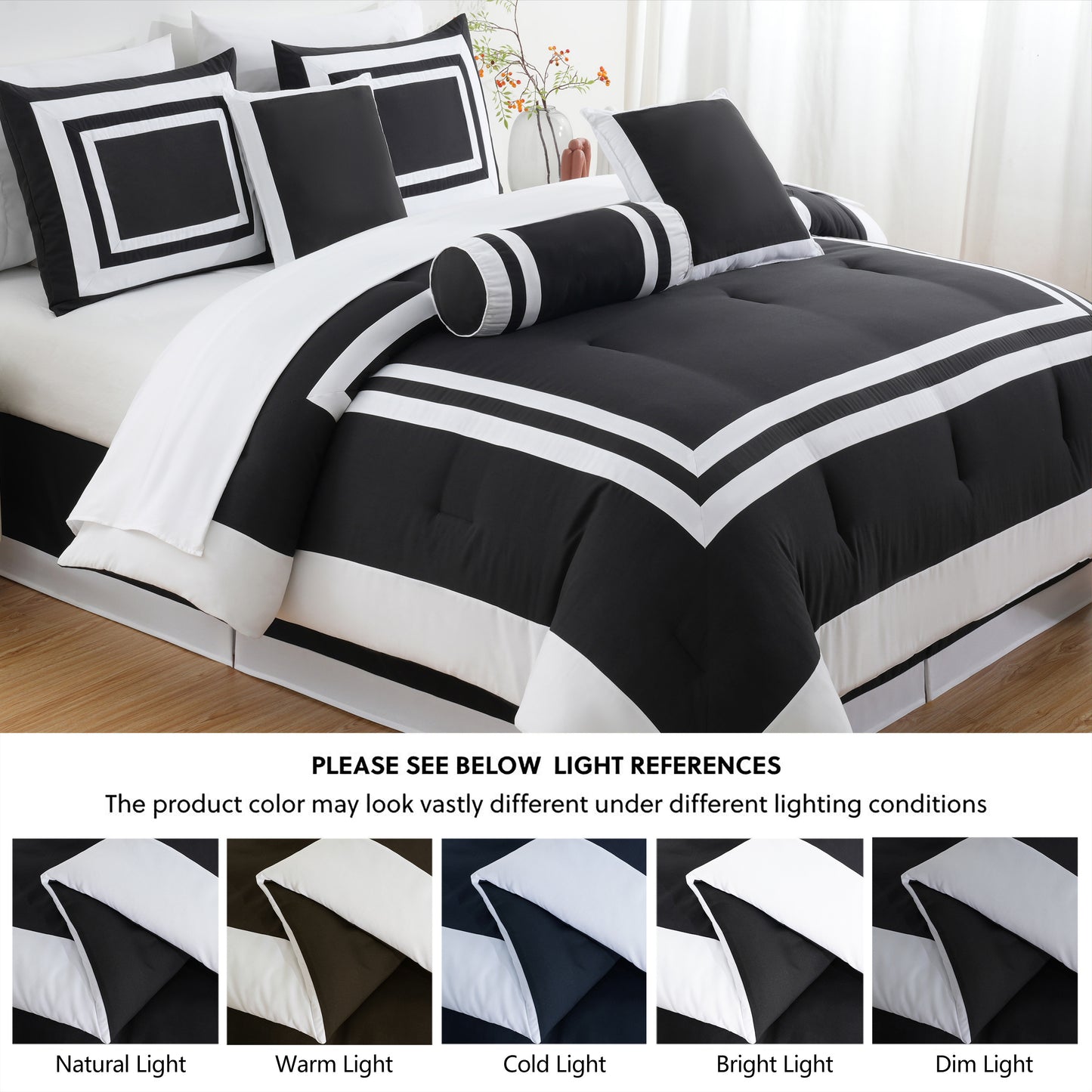 Caprice 7-Piece Modern Hotel Style Square Pattern Comforter Set with Decorative Pillows, Cal King/King/Queen/Full Size