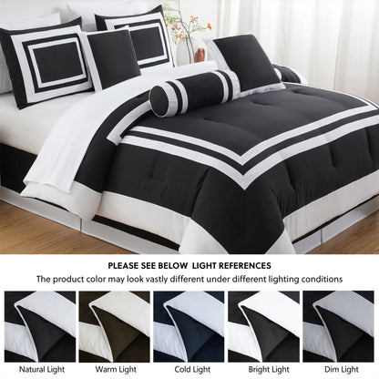 Caprice 7-Piece Modern Hotel Style Square Pattern Comforter Set with Decorative Pillows, Cal King/King/Queen/Full Size