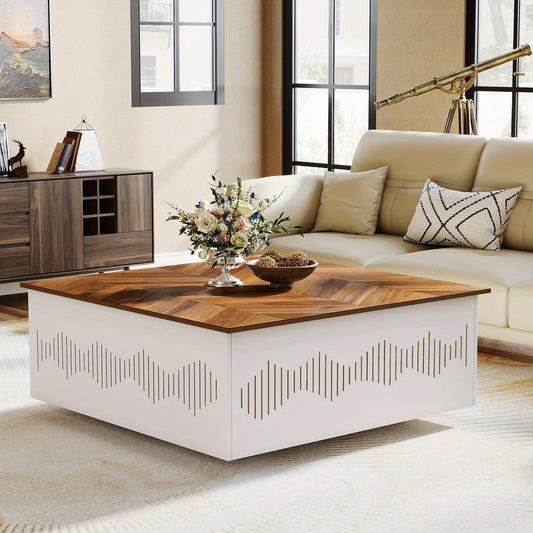 35.43" Square Coffee Table - Hidden Storage Flip-Top