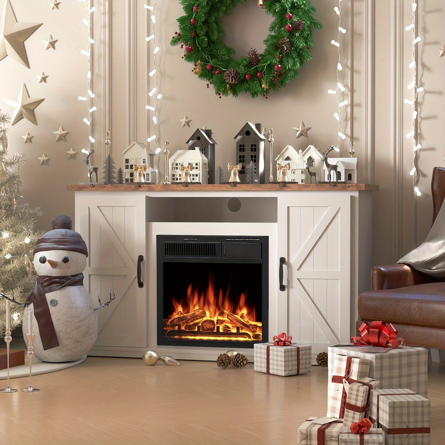 Fireplace TV Stand For 50 Inch TV, Modern Entertainment Center With 20" Electric Fireplace, TV Console With Open Shelves For Living Room And Bedroom, Walnut.